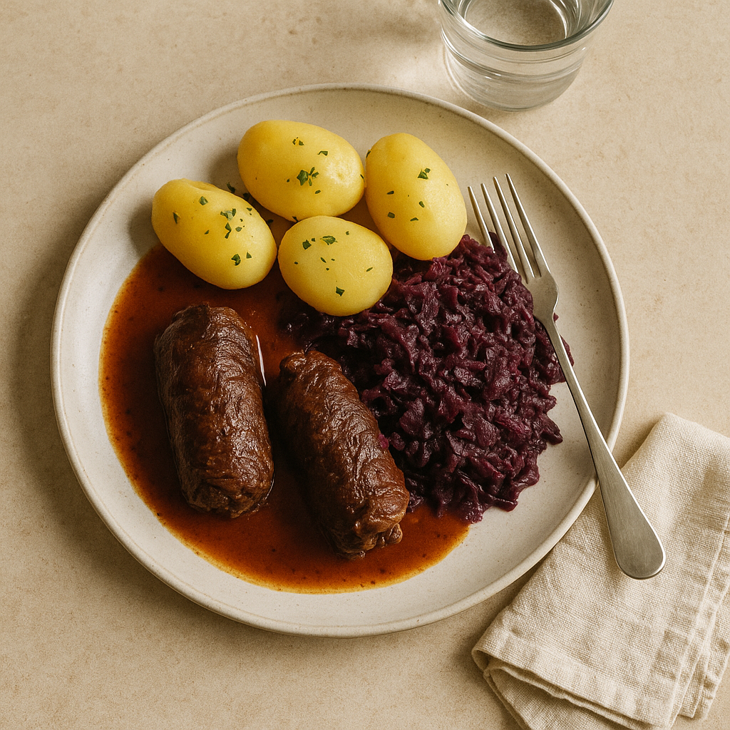Deutsche Hausmannskost auf dem Teller: Fleisch, Kartoffeln und Gemüse als Basis zum Abnehmen
